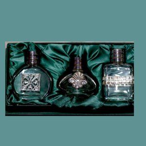 Perfume Bottles Silver Plate Glass Set of 3 NIB
